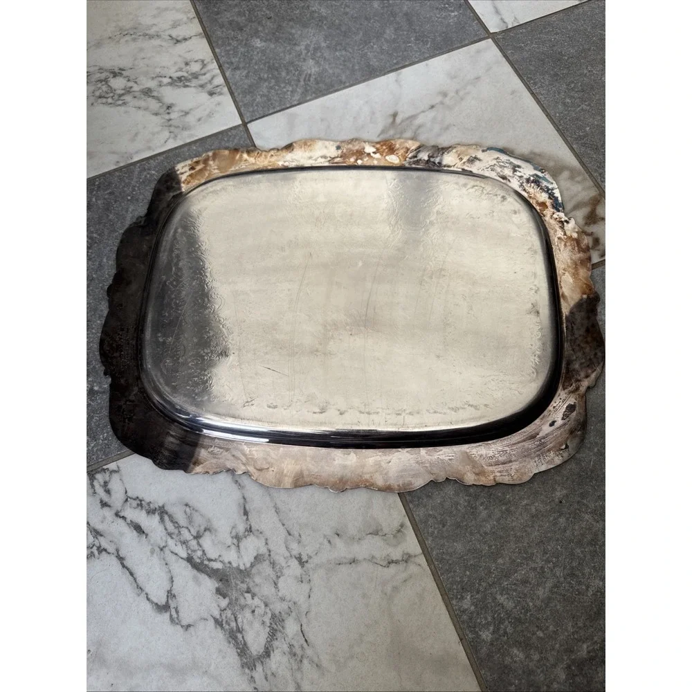 Towle Silver Plated Serving Tray 18x14 Decorative Etched Scroll Pattern 2832